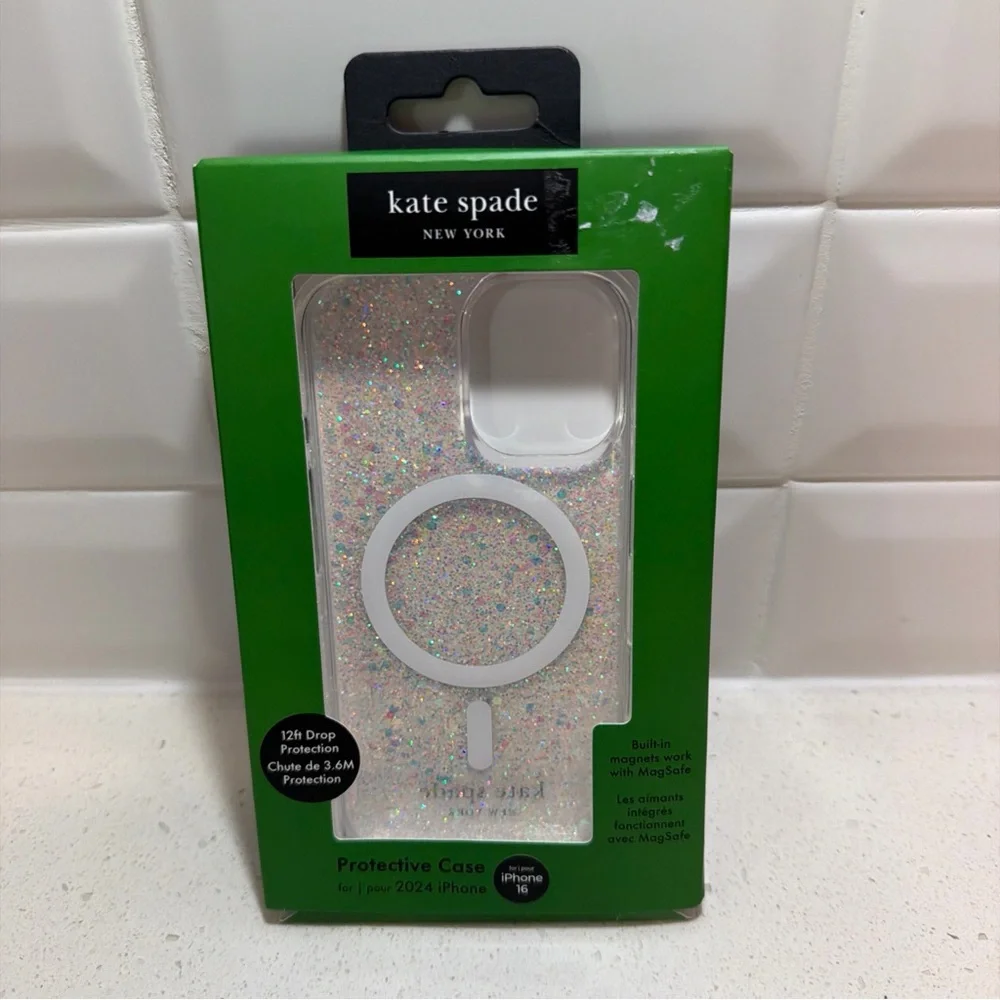 Kate Spade NY iPhone 16 Protective Magsafe Case In Glitter Iridescent NEW